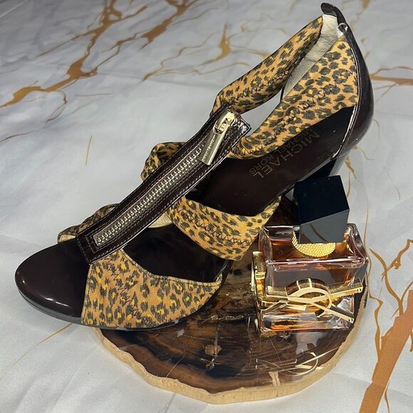 Michael Kors Shoes - Michael Kors brown animal print heels with zipper detail